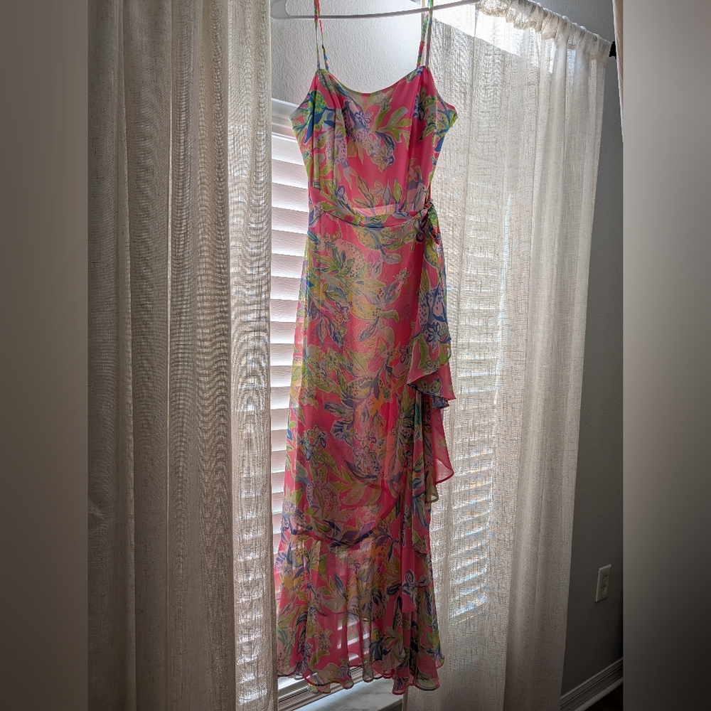 Lilly Pulitzer Pink Tropical Floral Wrap Maxi Dress